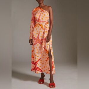 Farm Rio for Anthropologie One-Shoulder Starfish Maxi Dress with Slit Size S